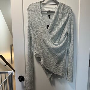 NWT Miss Me V-Neck Swag Faux Wrap Front Mint Green Knit Sweater Drape Flowy‎ M